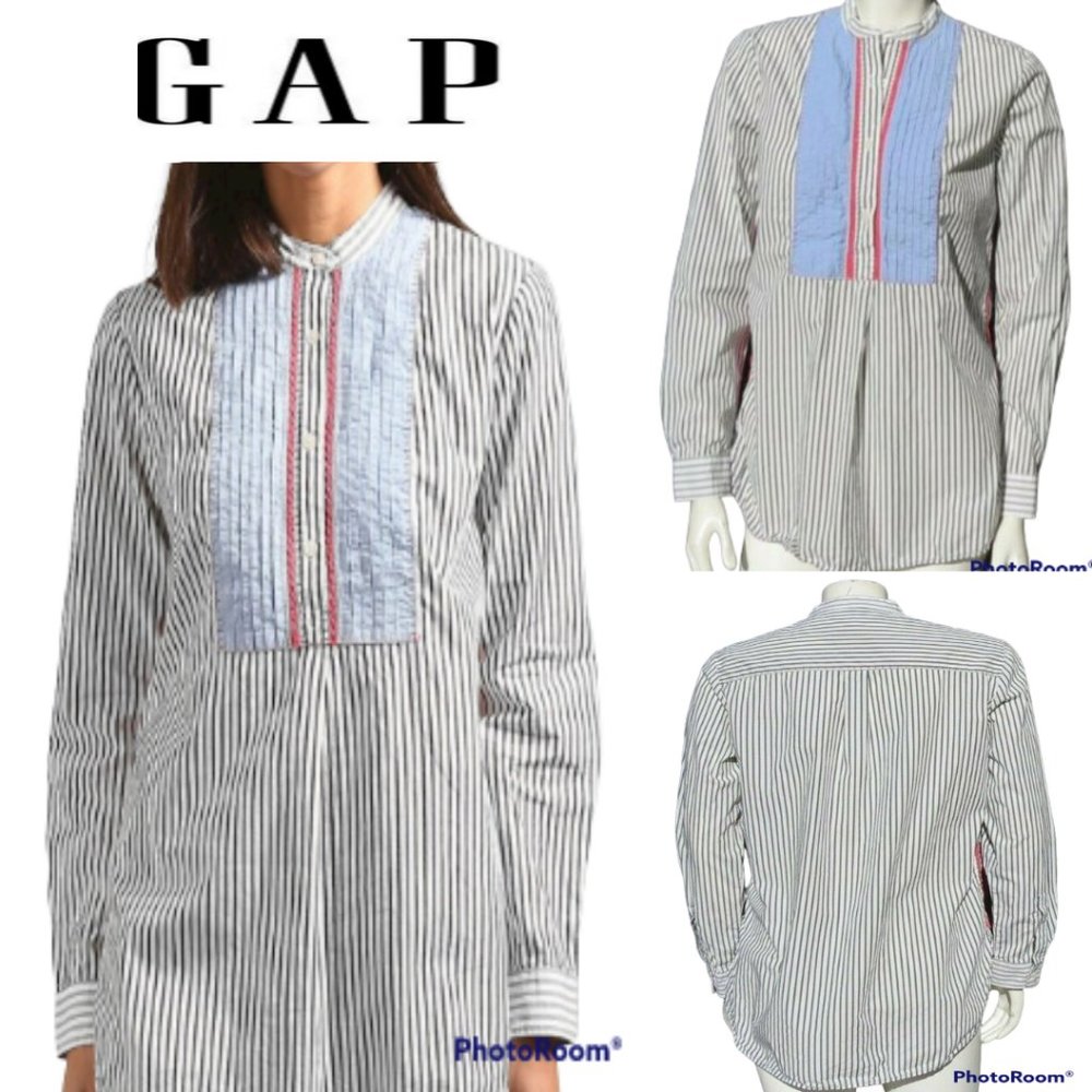 GAP Striped Cotton Crochet Popover Shirt Tunic Top